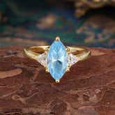 6 Prong Marquise Cut Three Stone Aquamarine Engagement Ring Anniversary Gift for Women